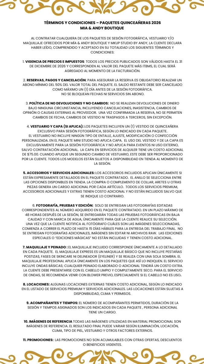 PAQUETE DIAMOND LUXURY – Quinceañeras 2026 - Mia & Andy Boutique