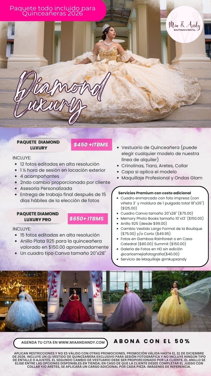 PAQUETE DIAMOND LUXURY – Quinceañeras 2026 - Mia & Andy Boutique